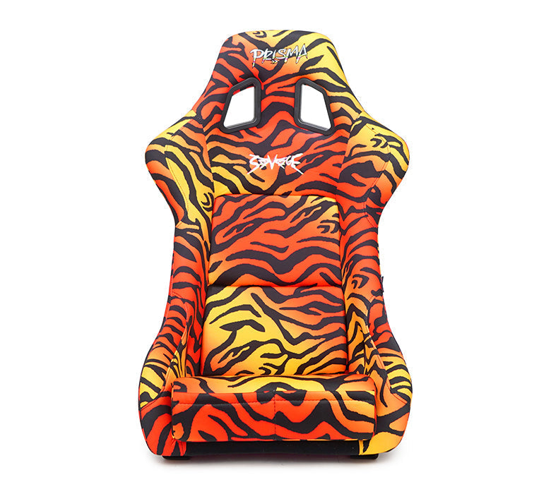 NRG Innovations - FRP Bucket Seat La Tigre Edition - Large - Tiger Yellow-Orange Print/Gold to Pink Hombre Sparkled Back - NextGen Tuning