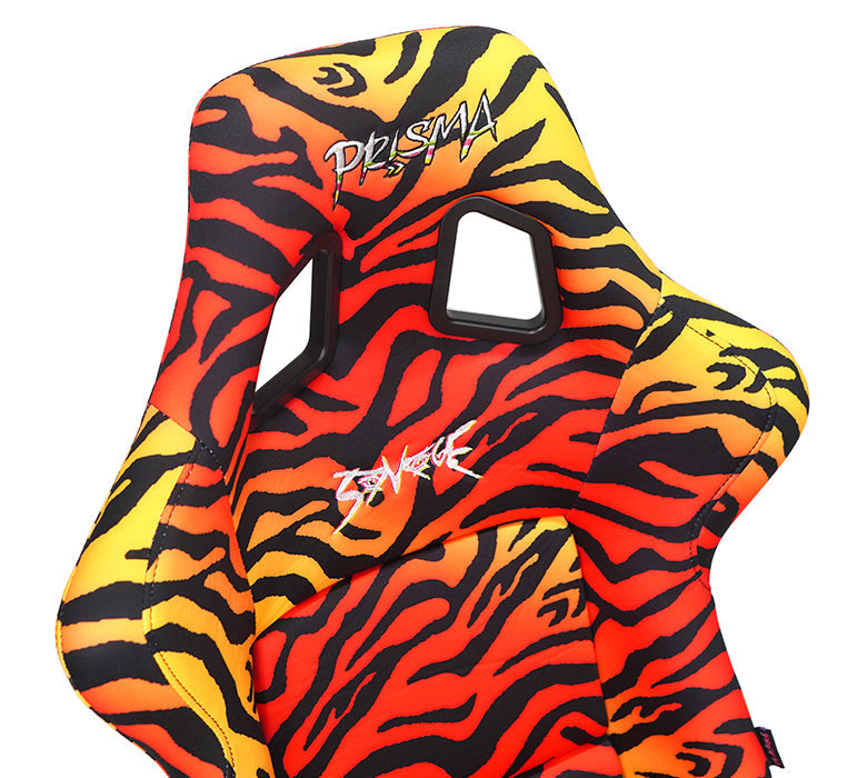 NRG Innovations - FRP Bucket Seat La Tigre Edition - Large - Tiger Yellow-Orange Print/Gold to Pink Hombre Sparkled Back - NextGen Tuning
