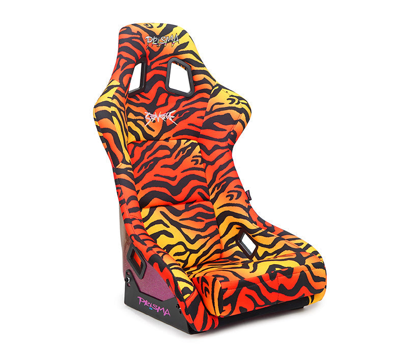 NRG Innovations - FRP Bucket Seat La Tigre Edition - Large - Tiger Yellow-Orange Print/Gold to Pink Hombre Sparkled Back - NextGen Tuning