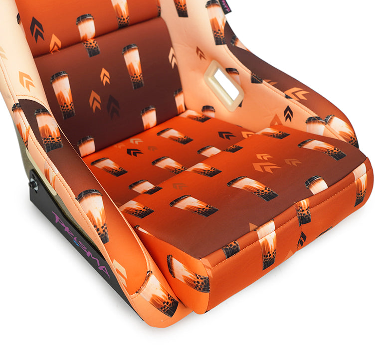 NRG Innovations - FRP Bucket Seat Boba Edition - Medium - Brown Sugar Boba Print/Gold Sparkled Back - FRP-303-BOBA - NextGen Tuning