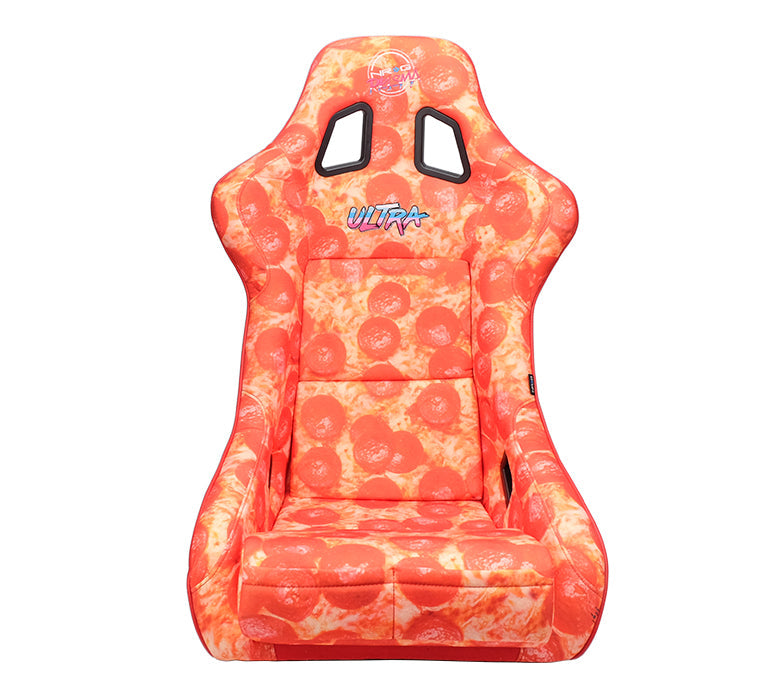 NRG Innovations - FRP Bucket Seat Ultraslice Collab Edition - Large - Pizza Print/Gold Glitter Back - NextGen Tuning