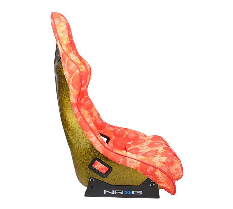 NRG Innovations - FRP Bucket Seat Ultraslice Collab Edition - Large - Pizza Print/Gold Glitter Back - NextGen Tuning