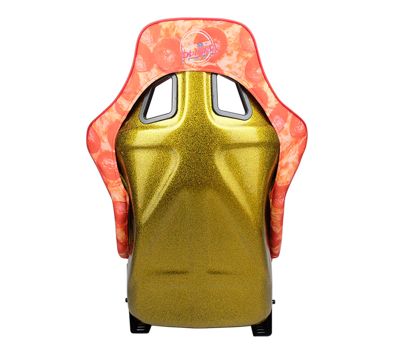 NRG Innovations - FRP Bucket Seat Ultraslice Collab Edition - Large - Pizza Print/Gold Glitter Back - NextGen Tuning