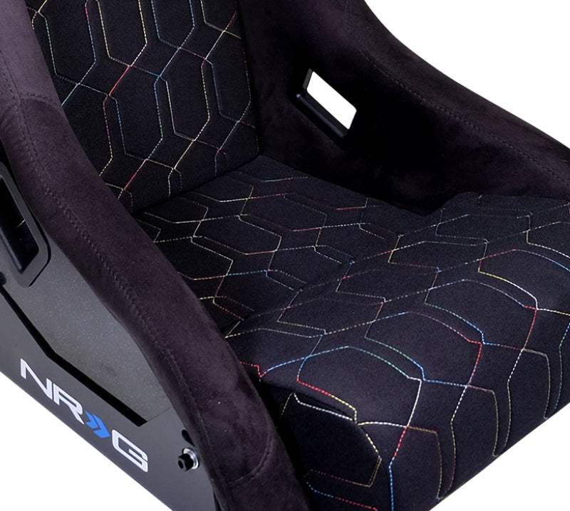 NRG Innovations - FRP Bucket Seat Geometric Print - Large - Black Geometric/Black Back - FRP-300-MGEO-BK - NextGen Tuning