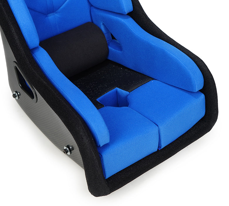 NRG Innovations - Carbon Fiber FIA Competition Bucket Seat with Halo and Removable Thick Cushions - Blue/Black Carbon Fiber Back - FRP-RS700M-BL2 - NextGen Tuning