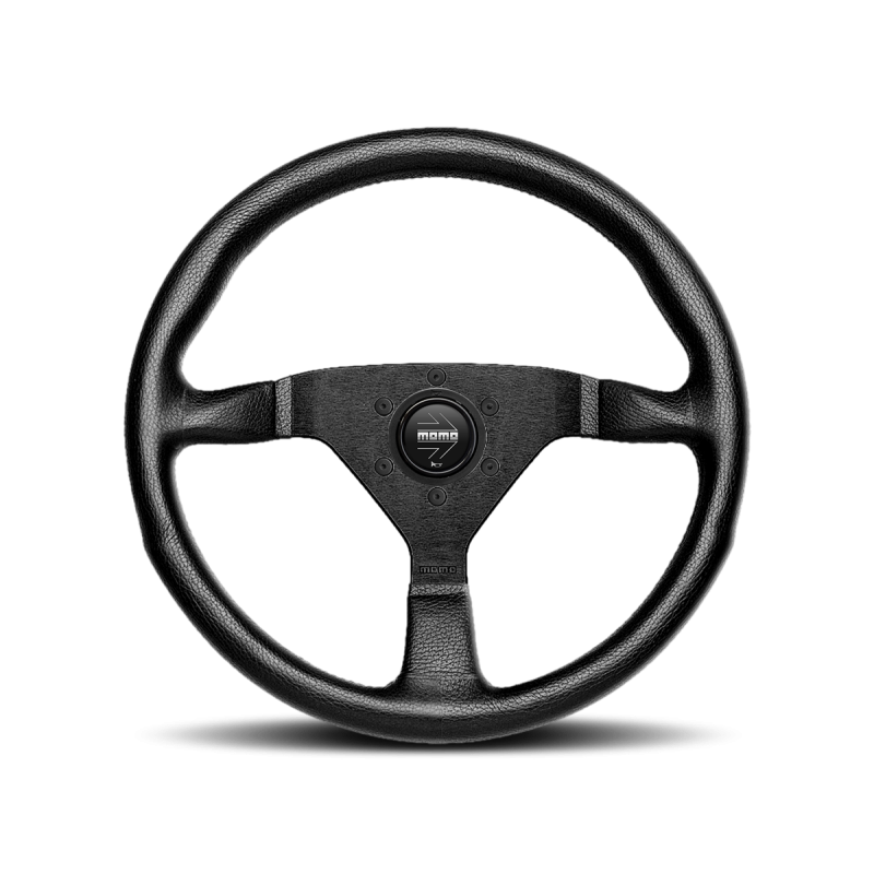 Momo - Monte Carlo Steering Wheel - Black Leather w/Black Stitch and Horn Button - Brush Black Anodized Spokes - NextGen Tuning