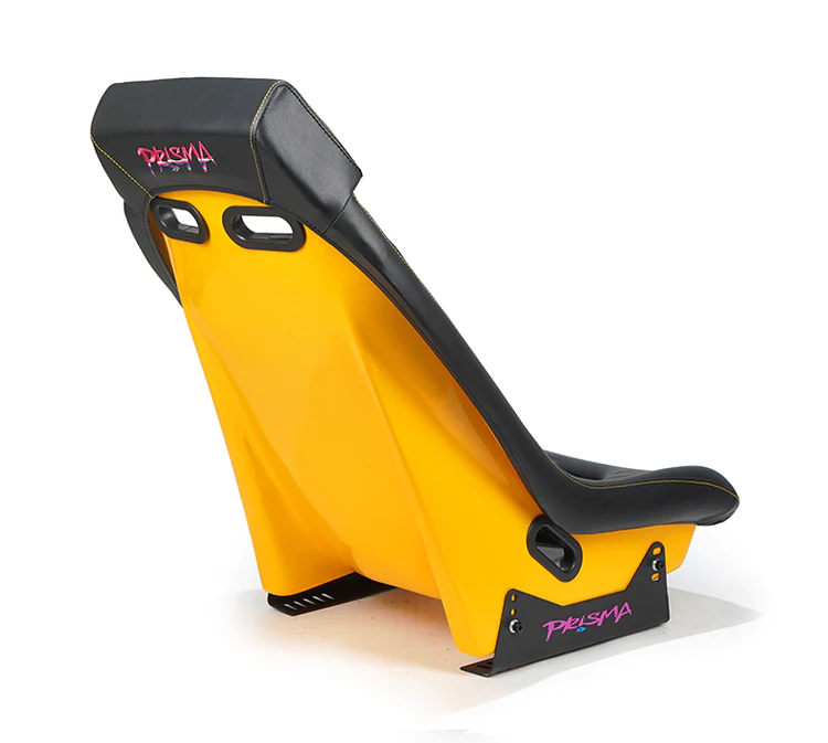 NRG Innovations x Prisma Lab - FRP GT Arcade Bucket Seat - Black Leather/Yellow Stitching/Arcade Yellow Sparkled Back - NextGen Tuning