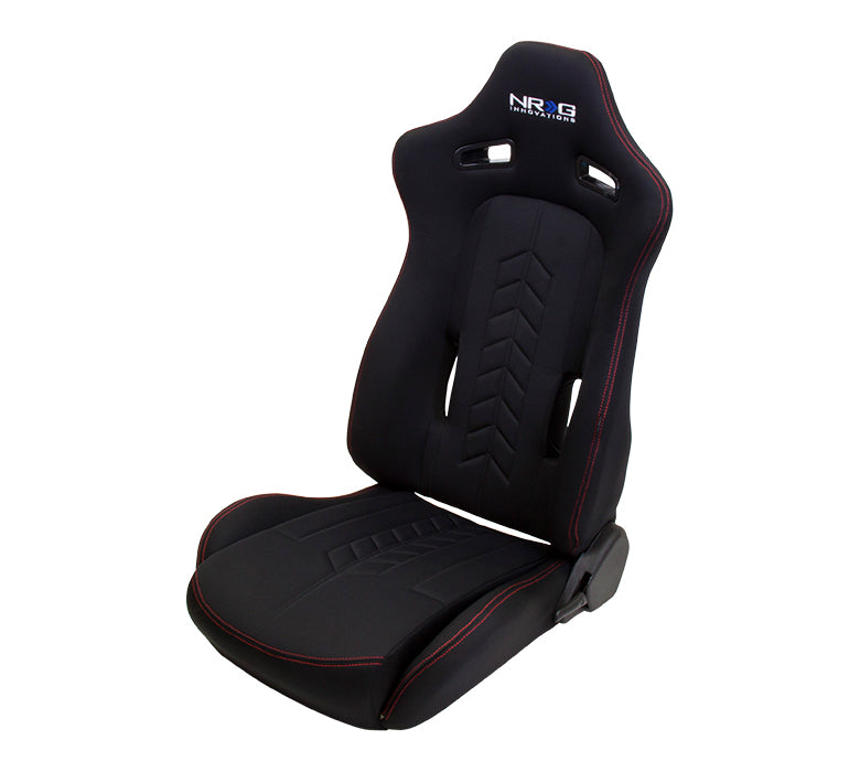 NRG Innovations - Cloth Sport Seats w/NRG Logo & NRG Arrow Cushion Imprint - Black Cloth/Red Stitch - Pair - RSC-800L/R - NextGen Tuning