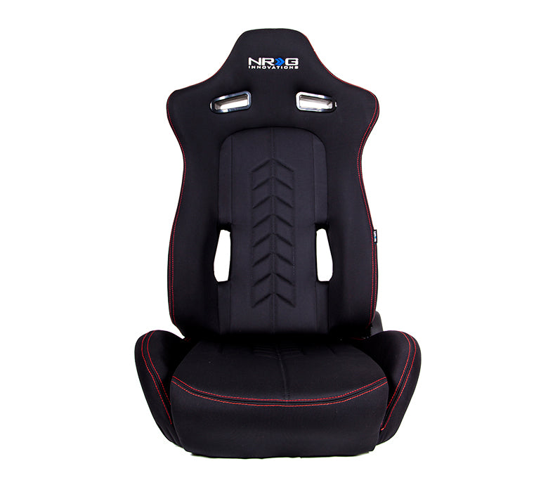 NRG Innovations - Cloth Sport Seats w/NRG Logo & NRG Arrow Cushion Imprint - Black Cloth/Red Stitch - Pair - RSC-800L/R - NextGen Tuning