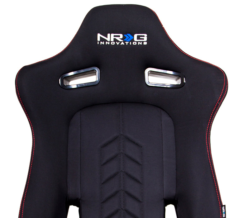 NRG Innovations - Cloth Sport Seats w/NRG Logo & NRG Arrow Cushion Imprint - Black Cloth/Red Stitch - Pair - RSC-800L/R - NextGen Tuning
