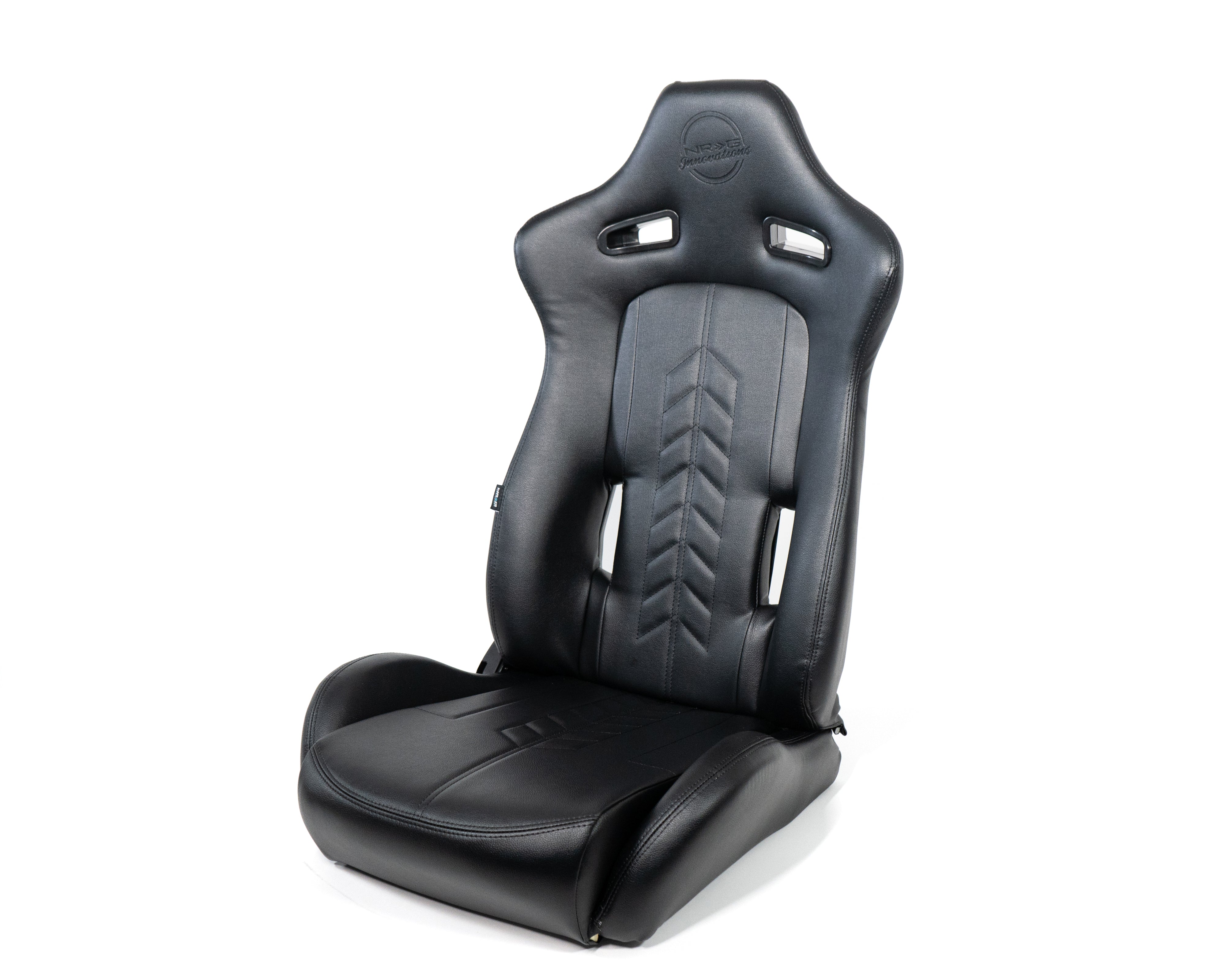 NRG Innovations - Vinyl Sport Seats w/NRG Logo & NRG Arrow Cushion Imprint - Black Vinyl/Black Stitch - Pair - RSC-810BK L/R - NextGen Tuning