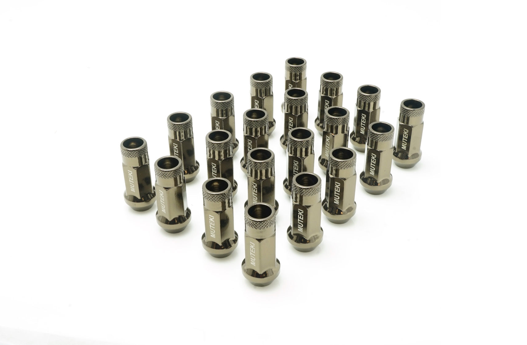 20-Pack Muteki SR48 Style Tuner Lug Nuts – Titanium Anodized Acorn 12x1.5 Extended Threads W/Key